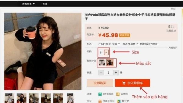 Lựa chọn sản phẩm trên taobao