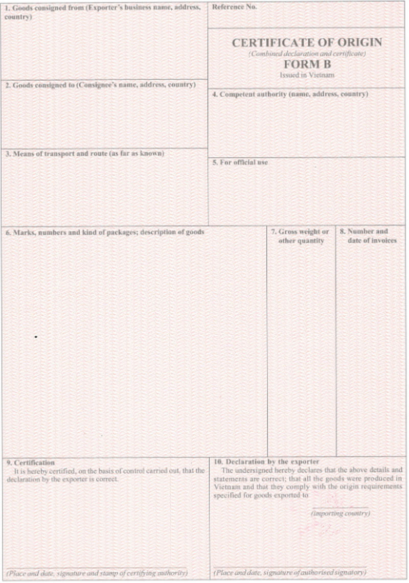 Hướng dẫn kê khai CO form B